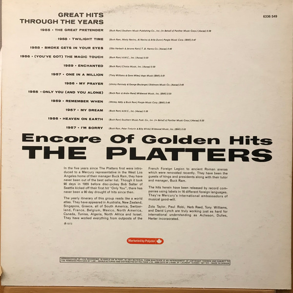 The Platters - Encore Of Golden Hits | Mercury (6336 549) - 2