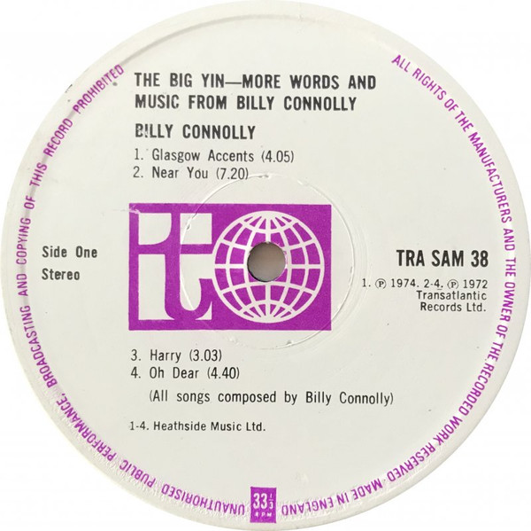 Billy Connolly - The Big Yin: More Words & Music From Billy Connolly (Volume Two) | Transatlantic Records (TRA SAM 38) - 3