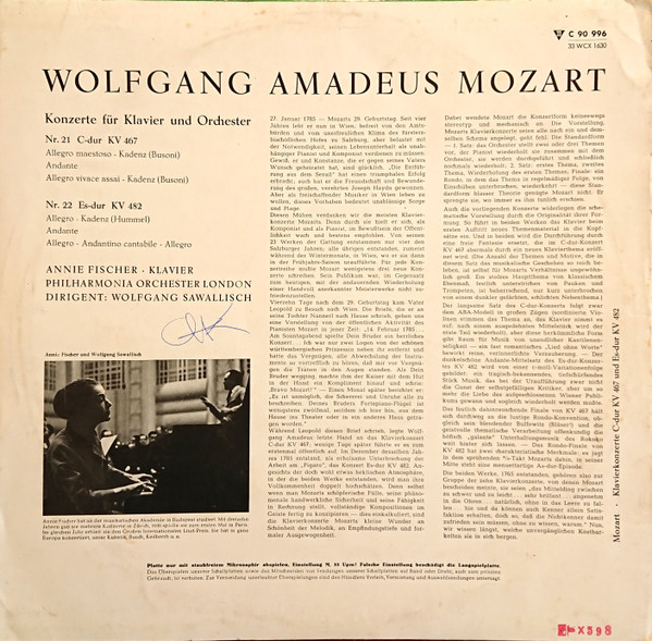 baixar álbum Mozart Annie Fischer, Philharmonia Orchester, Wolfgang Sawallisch - Konzerte für Klavier und Orchester C dur KV 467 Es dur KV 482