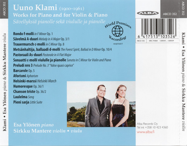 télécharger l'album Uuno Klami Esa Ylönen, Sirkku Mantere - Landscape Works For Piano And For Violin Piano