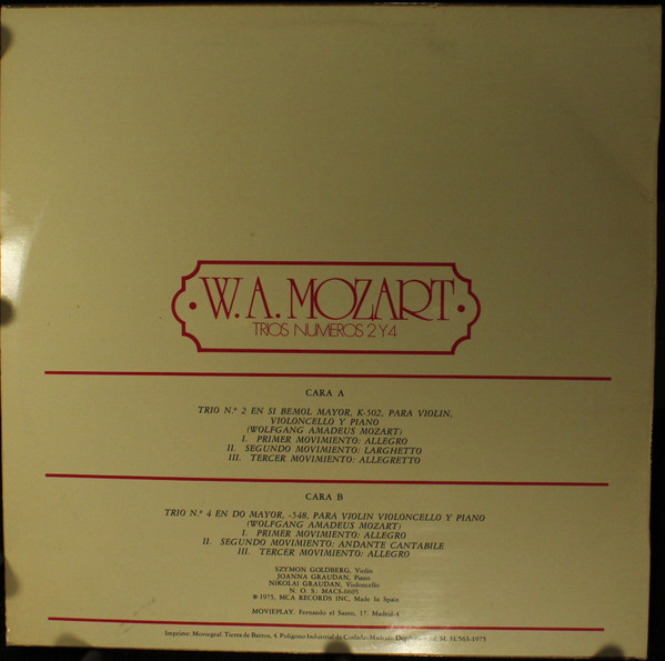 lataa albumi W A Mozart - Trios Numeros 2 Y 4