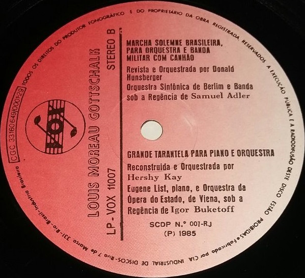 baixar álbum Gottschalk, Orquestra Sinfônica De Berlim, Eugene List, Samuel Adler - Grande Fantasia Triunfal Sobre O Hino Nacional Brasileiro
