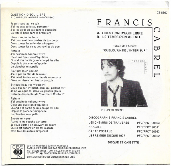 last ned album Francis Cabrel - Question DEquilibre