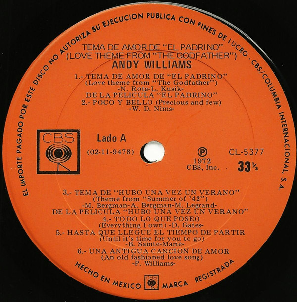 lataa albumi Andy Williams - Tema De Amor De El Padrino Love Theme From The Godfather