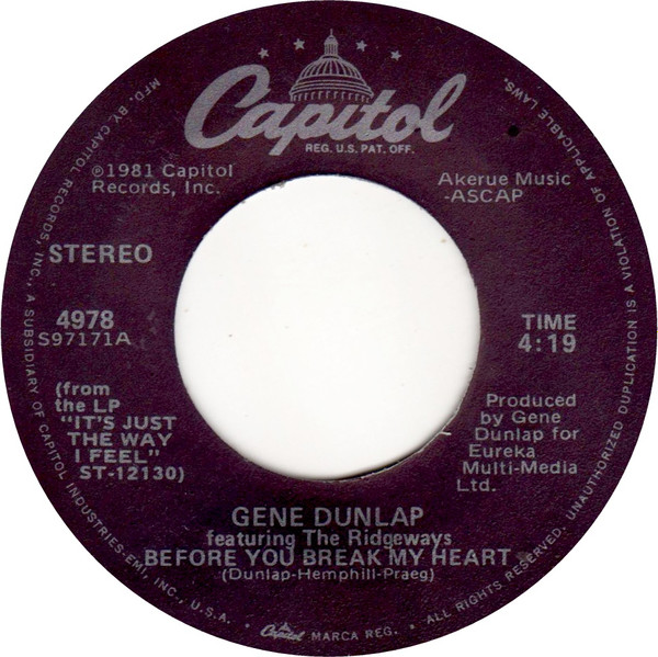 7”】 GENE DUNLAP FEATURING THE RIDGEWAYS / ○白プロモ MONO/STEREO