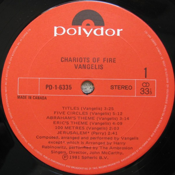 Vangelis - Chariots Of Fire | Polydor (PD-1-6335) - 3