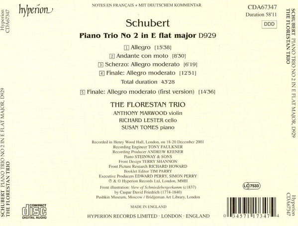 télécharger l'album Schubert, The Florestan Trio - Piano Trio No 2 In E Flat Major D929