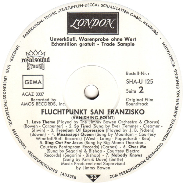 descargar álbum Various - Original Soundtrack Aus Dem 20th Century Fox Film Fluchtpunkt San Franzisko Vanishing Point