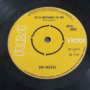 Jim Reeves - It Is Nothing To Me/The Blizzard album cover