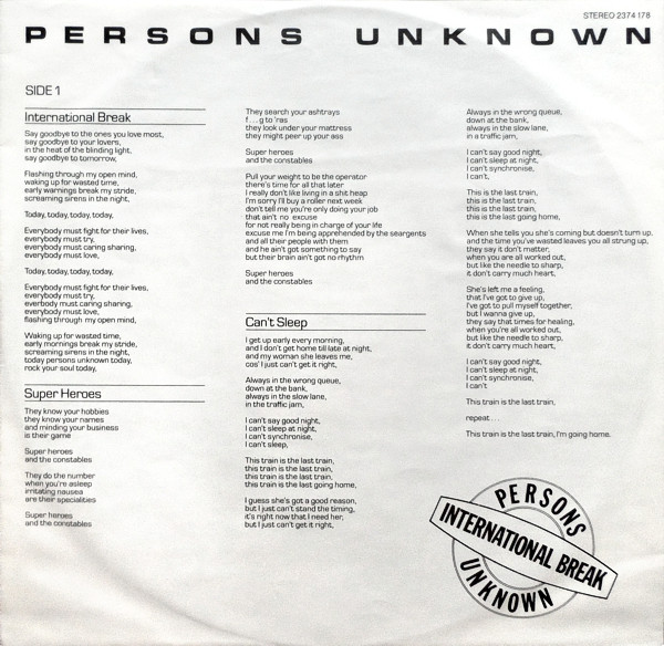 baixar álbum Persons Unknown - International Break