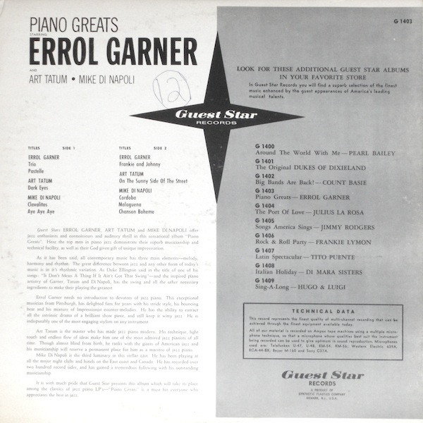 ladda ner album Errol Garner and Art Tatum Mike Di Napoli - Piano Greats
