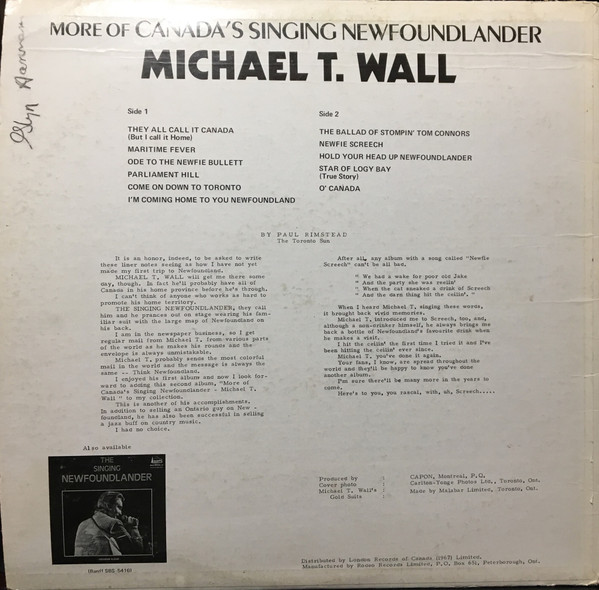 Album herunterladen Michael T Wall - More Of Canadas Singing Newfoundlander