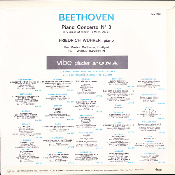 télécharger l'album Download Beethoven, Friedrich Wührer, Pro Musica Orchester, Stuttgart, Walther Davisson - Piano Concerto No 3 album