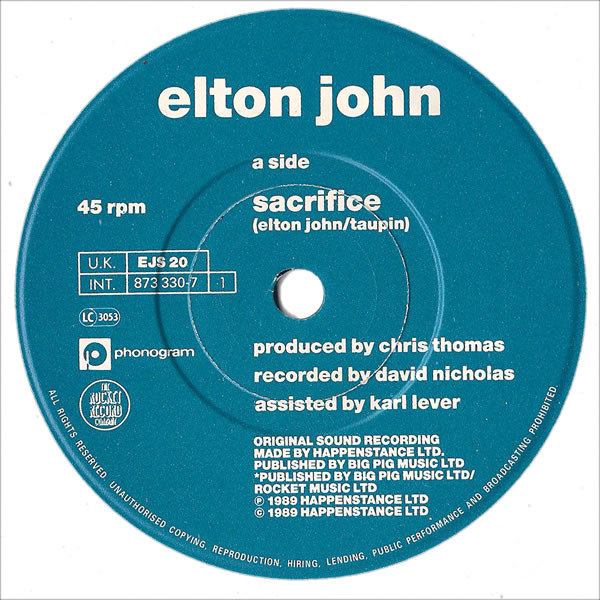 Elton John – Sacrifice (1989, Vinyl) - Discogs