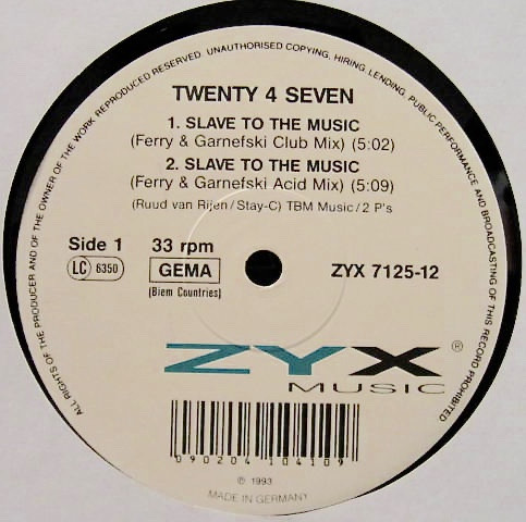 Twenty 4 Seven – Slave To The Music (1993, Vinyl) - Discogs