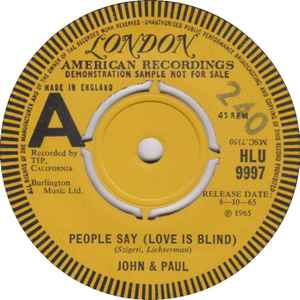 John & Paul (3) - I'm Walking (All Alone) / People Say (Love Is Blind) album cover