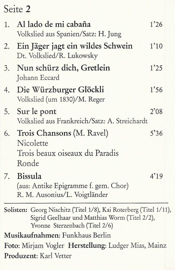 télécharger l'album Kammerchor Carl Von Ossietzky Leitung Wolfgang Roterberg - Kammerchor Carl Von Ossietzky