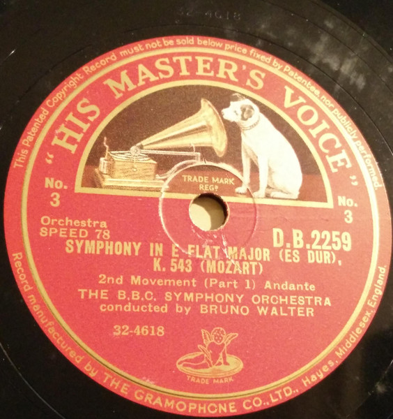 米78RPM/SP B. B. C. Symphony Orchestra, Bruno Walter Symphony No.39, In E Flat Major (Mozart) No.3 /No.4 11776 VICTOR 12 /00500