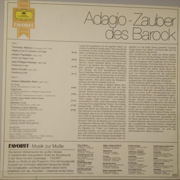 descargar álbum Festival Strings Lucerne, Rudolf Baumgartner - Adagio Zauber des Barock