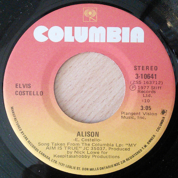 Elvis Costello – Alison (1978, B&W Labels, Vinyl) - Discogs