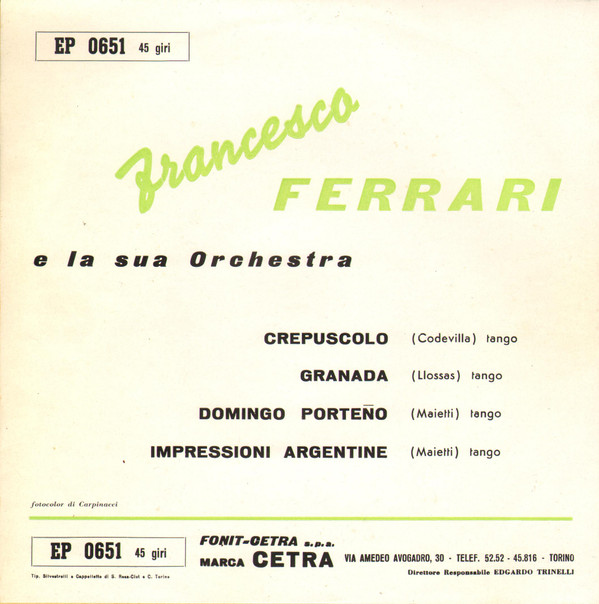 ladda ner album Francesco Ferrari E La Sua Orchestra - Tanghi