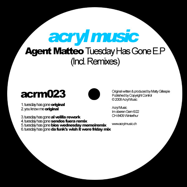 ladda ner album Agent Matteo - Tuesday Has Gone ep Incl Remixes