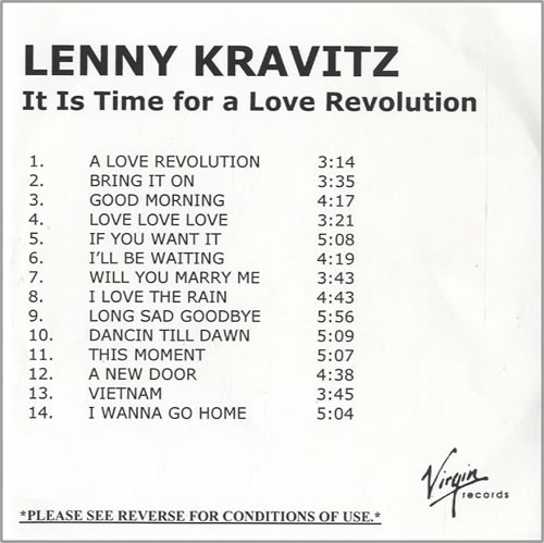 Guitar It Is Time for a Love Revolution Vocal Lenny Kravitz 