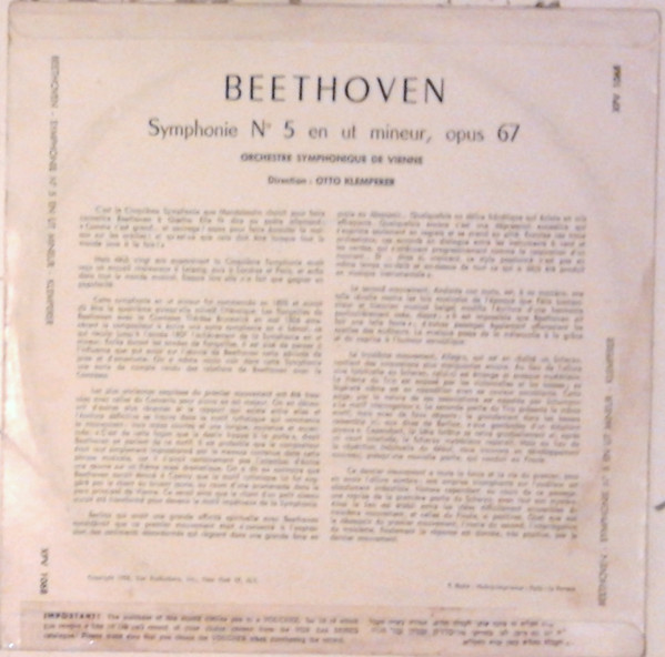ladda ner album Beethoven Orchestre Symphonique De Vienne Direction Otto Klemperer - 5 Symphonie En Ut Mineur Opus 67