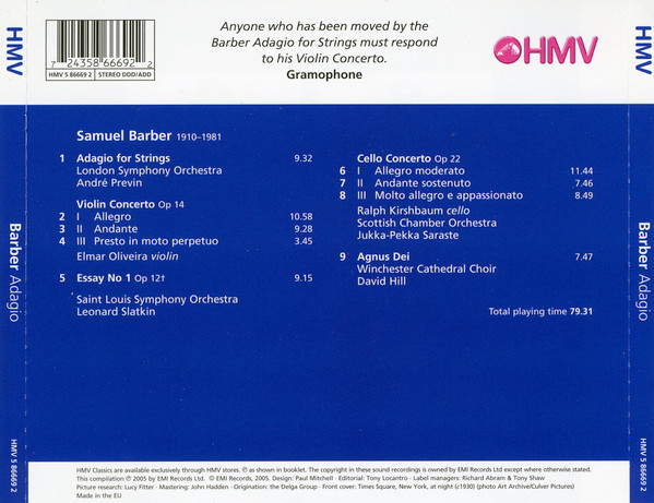 baixar álbum Samuel Barber - HMV Classics Barber Adagio