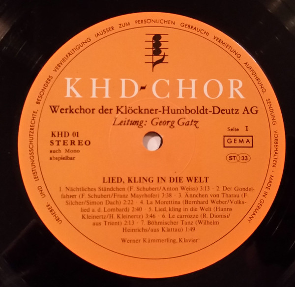 descargar álbum KHDChor Köln, Georg Gatz - Lied Kling In Die Welt