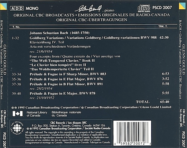 descargar álbum Glenn Gould, JS Bach - Goldberg Variations 1954 Preludes Fugues