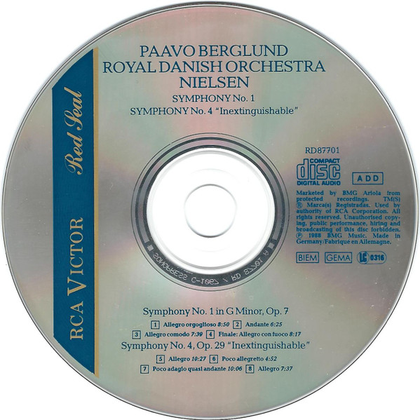 descargar álbum Paavo Berglund, The Royal Danish Orchestra, Nielsen - Symphonie No 1 Symphonie No 4 Inextinguishable