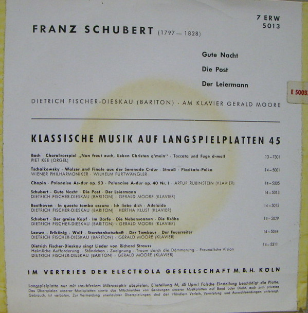 Album herunterladen Franz Schubert, Dietrich FischerDieskau, Gerald Moore - Gute Nacht Die Post Der Leiermann