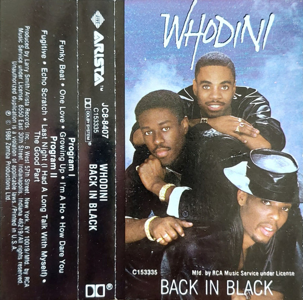 Whodini – Back In Black (1986, Cassette) - Discogs