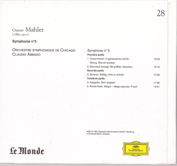 last ned album Claudio Abbado, Orchestre Symphonique De Chicago, Mahler - Symphonie N5