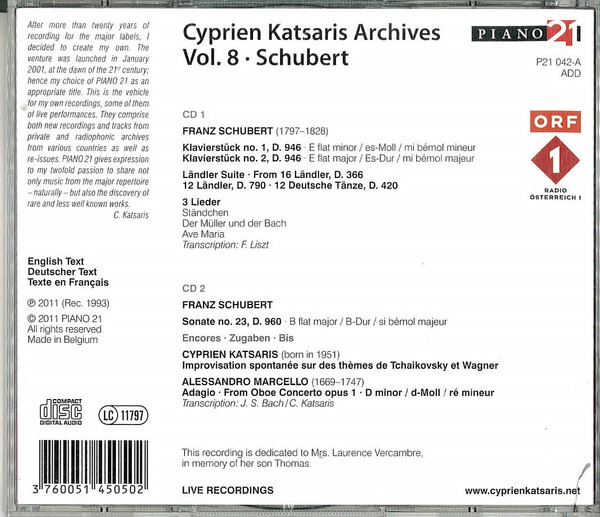 télécharger l'album Download Cyprien Katsaris - Cyprien Katsaris Archives Vol8 Schubert album