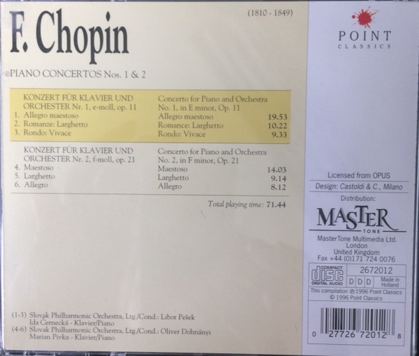 lataa albumi Slovak Philharmonic Orchestra, Ida Černecká Marian Pivka - Chopin Piano Concertos Nos 1 2