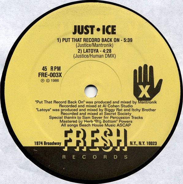 Just-Ice – Put That Record Back On / LaToya (1986, Vinyl) - Discogs