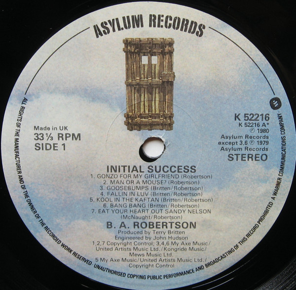 B. A. Robertson - Initial Success | Asylum Records (K.52216) - 3