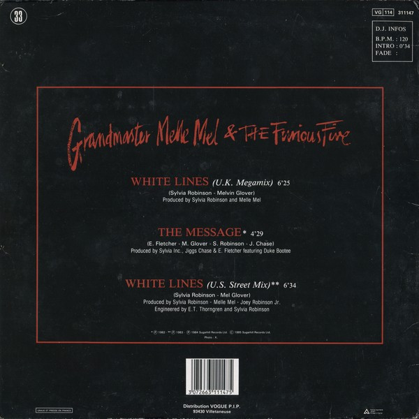 télécharger l'album Grandmaster Melle Mel & The Furious Five - White Lines UK Mastermix