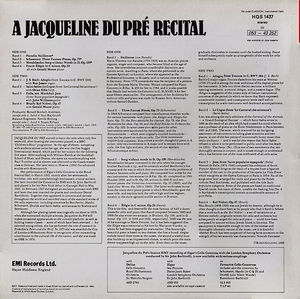 Jacqueline Du Pré – A Jacqueline Du Pré Recital (1982
