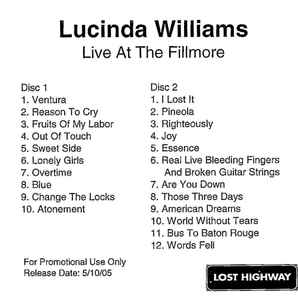 Lucinda Williams Live At The Fillmore 2005 CD Discogs