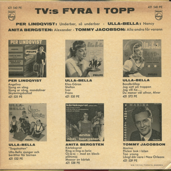 ladda ner album Per Lindqvist Anita Bergsten UllaBella Tommy Jacobson - TVs Fyra I Topp