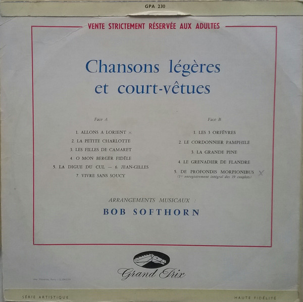 lataa albumi Bob Softhorn - Chansons Légères Et Court Vêtues