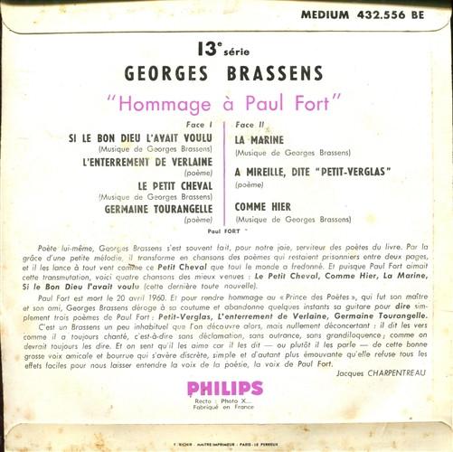descargar álbum Georges Brassens - Hommage À Paul Fort