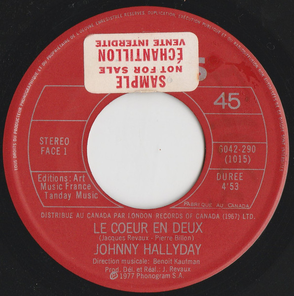 Johnny Hallyday – Le Coeur En Deux (1977, Vinyl) - Discogs