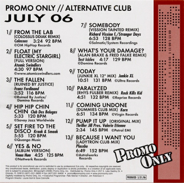 baixar álbum Various - Promo Only Alternative Club July 06