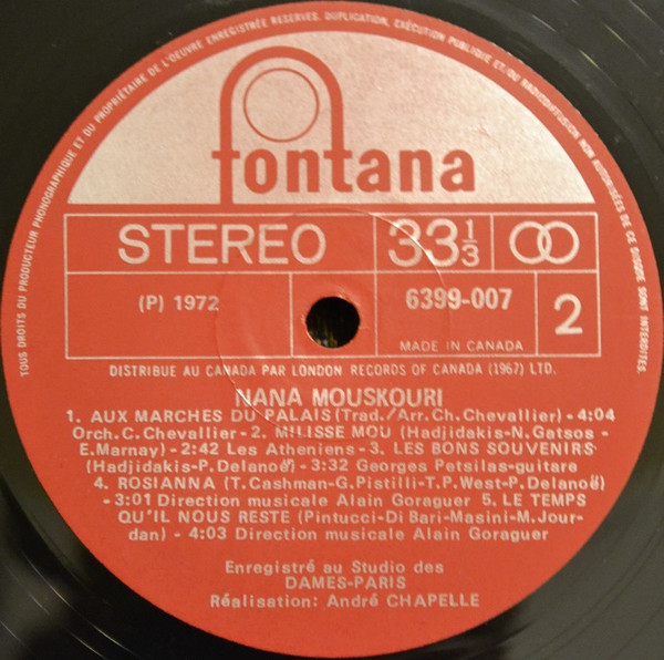 Nana Mouskouri - Une Voix Qui Vient Du Coeur | Fontana (6399 007) - 4