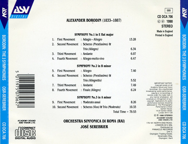 lataa albumi Borodin Orchestra Sinfonica Di Roma (RAI), José Serebrier - The 3 Symphonies