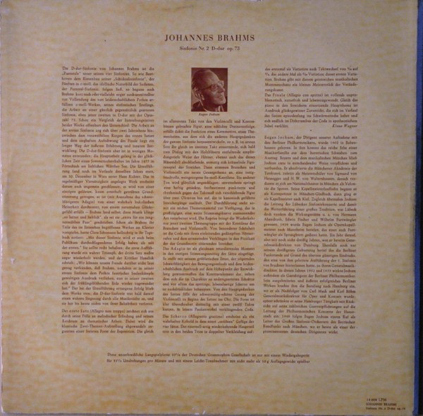 baixar álbum Johannes Brahms Berliner Philharmonisches Orchester Dirigent Eugen Jochum - Sinfonie Nr 2 D dur Op 73